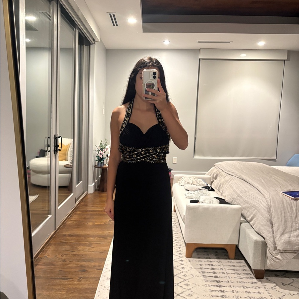 Hailey Logan Black Maxi Dress with Gold Accents